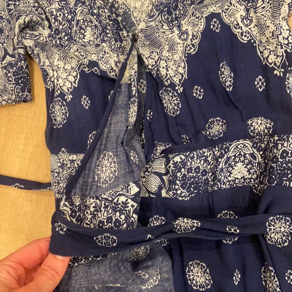 Gorgeous wrap navy print maxi dress boho - Picture 3 of 5